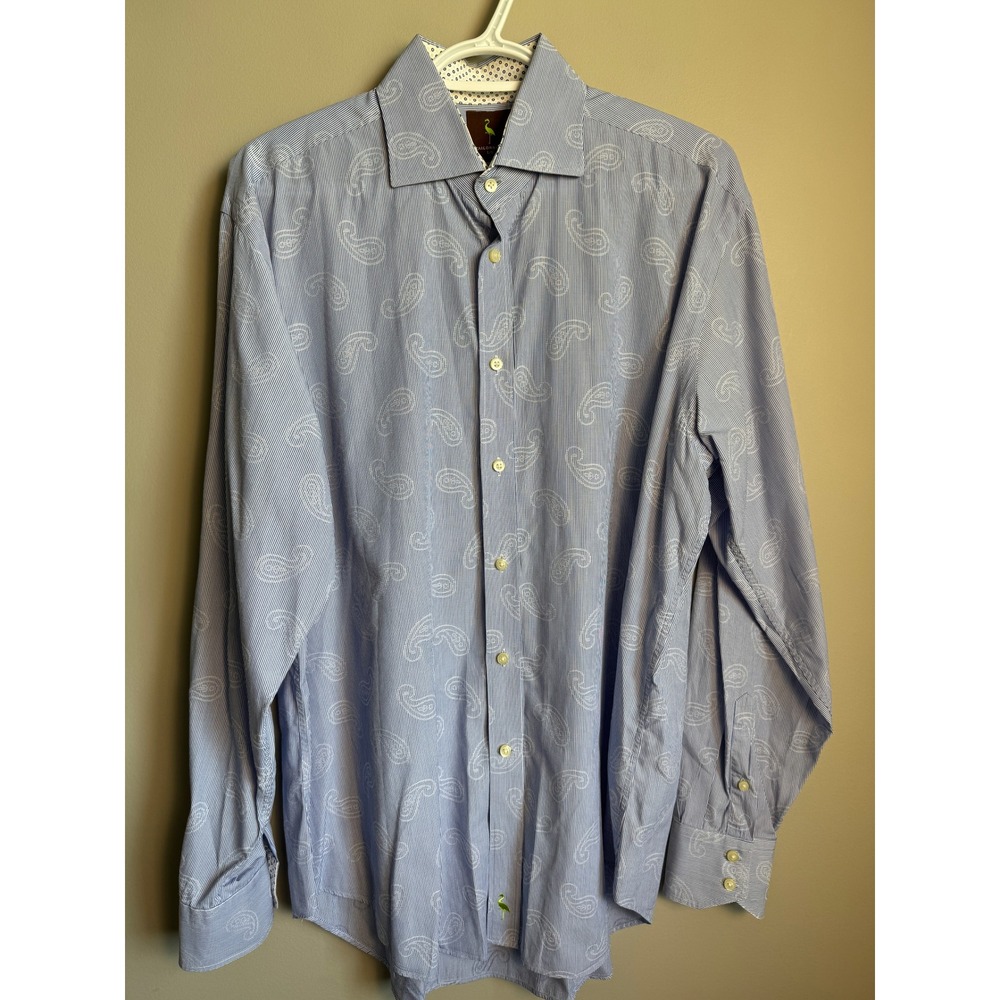 Tailorbyrd Mens Purple Paisley Striped Button Down Shirt Large Preppy Classic